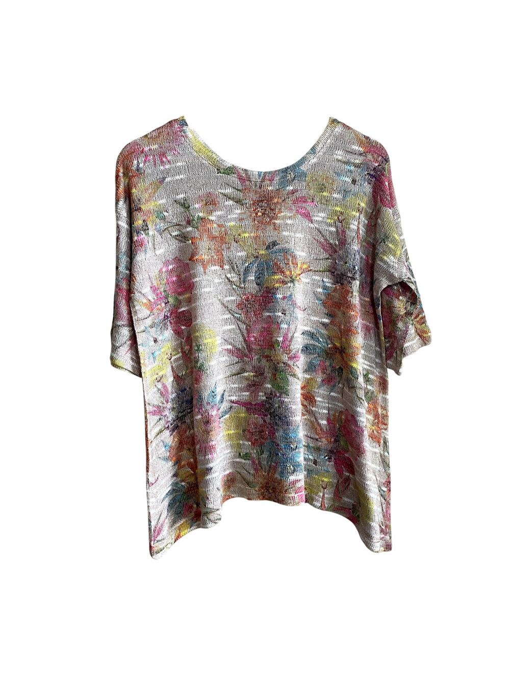 Nally & Millie USA boho floral knit 3/4 sleeve top women's size XL‎ casual